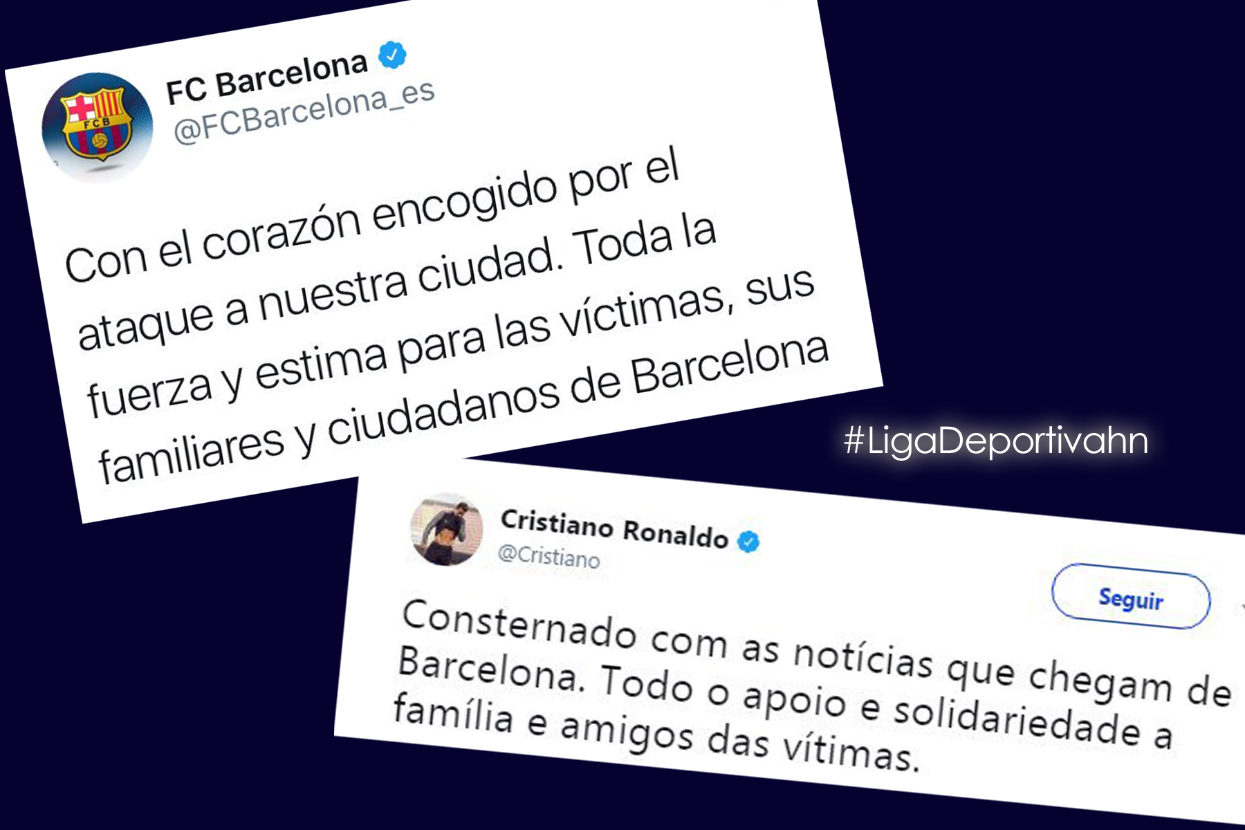 Clubes y deportistas envían mensajes de apoyo a víctimas de Barcelona 