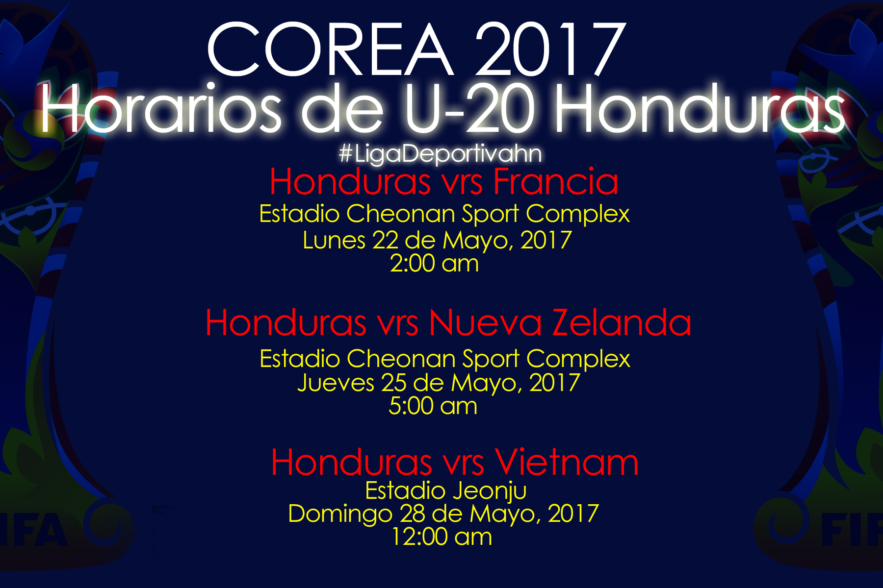 ¡A madrugar! Horarios U-20 Honduras en Mundial de Corea 2017 